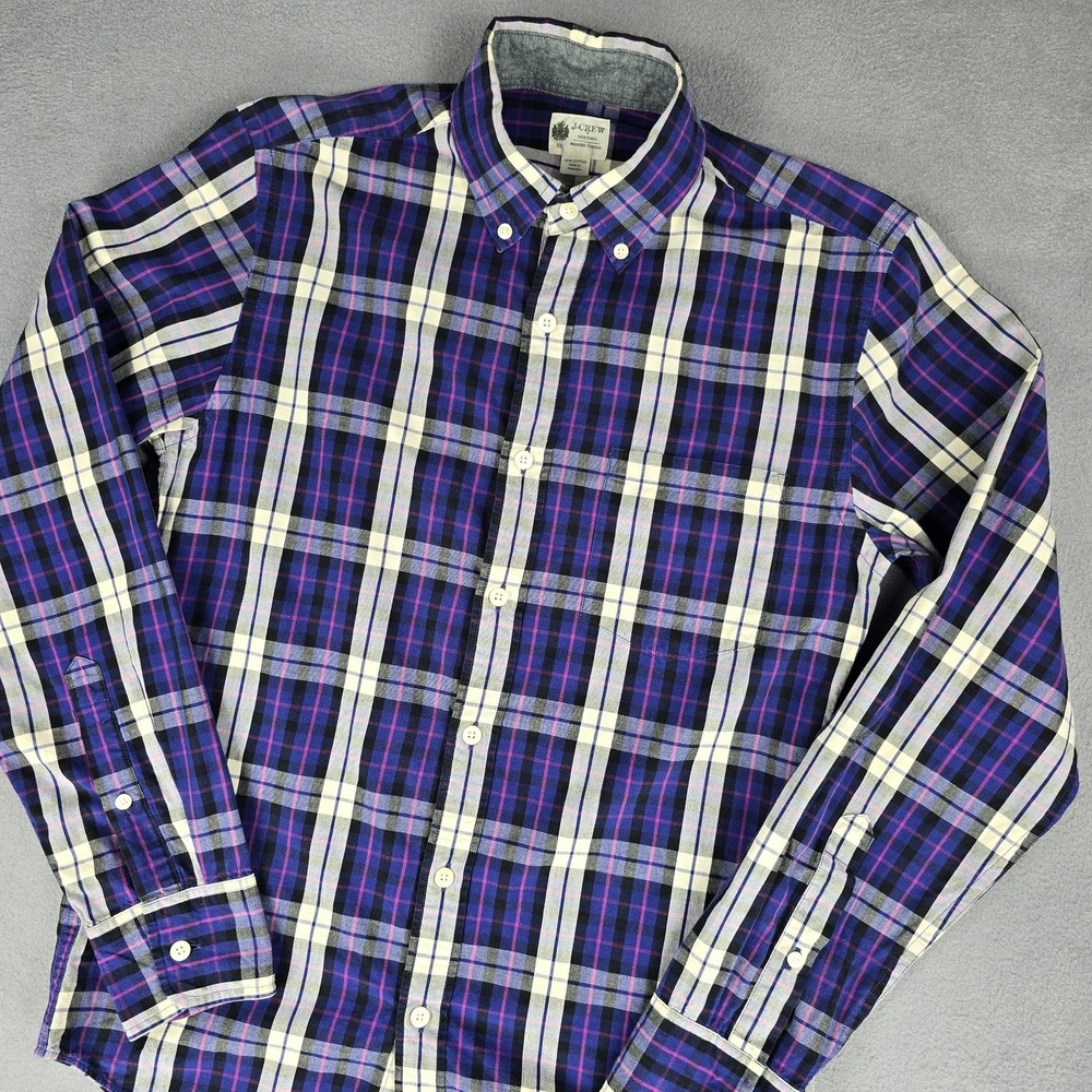 J Crew Shirt Mens XS Purple Blue Plaid Washed Tartan Button Down Casual Cotton